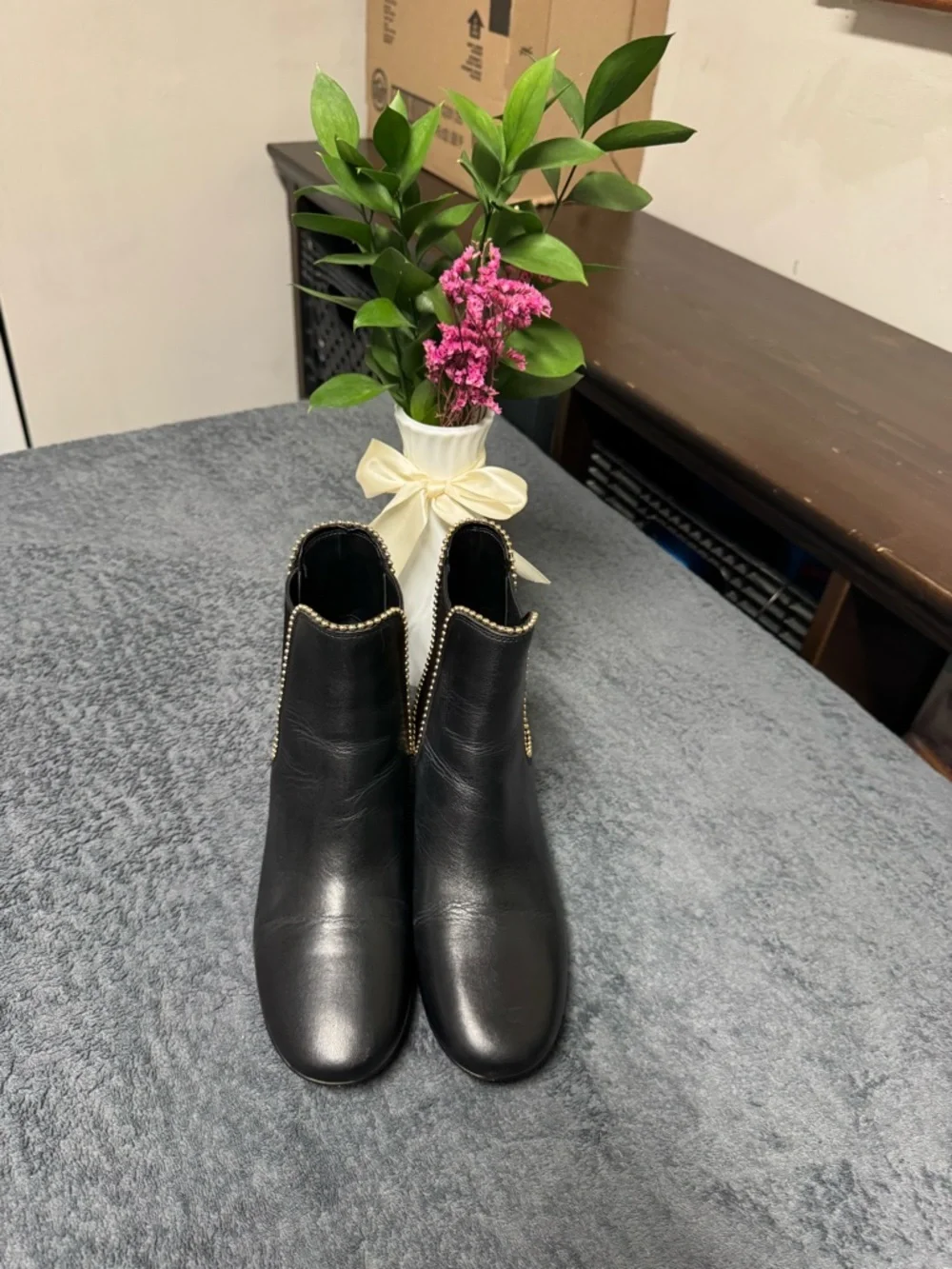 Coach Black Ankle Booties with Gold Bead Trim